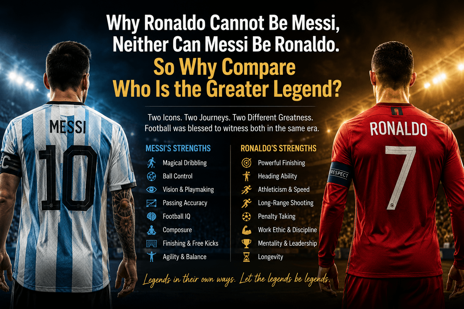 Why Ronaldo Cannot Be Messi, Neither Can Messi Be Ronaldo. So, Why Compare Who Is the Greater Legend?